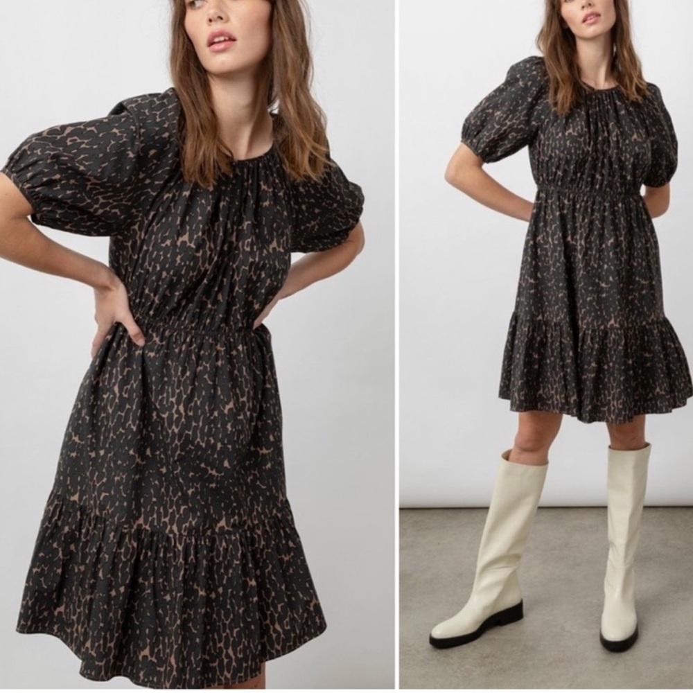 Rails Khloe Animal Print Gathered Neck Tiered Dress XL Savannah Neutral Leopard